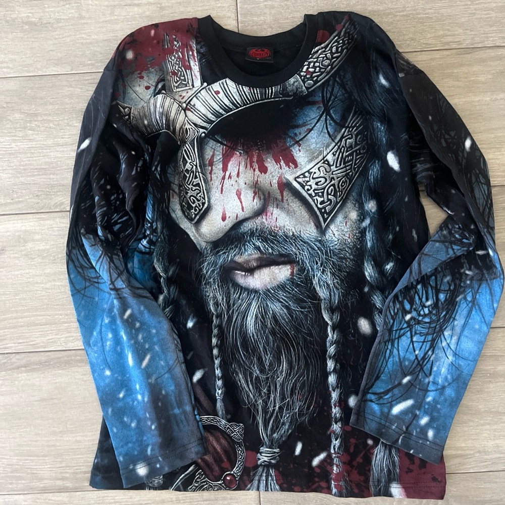 Viking Helmet Graphic Long Sleeve Shirt - Black & Blue